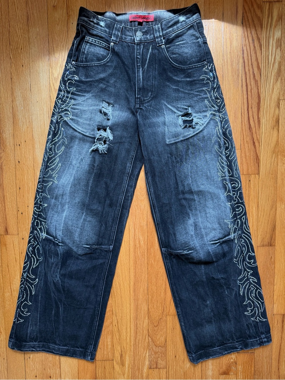 Jaded London Crystalline Colossus Tribal Rhinestones Wide Leg Y2K Skate Jeans 26